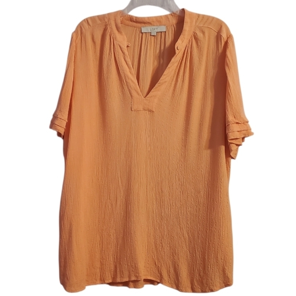 Loft Women's Textured V-Neck Spring Summer Blouse XL